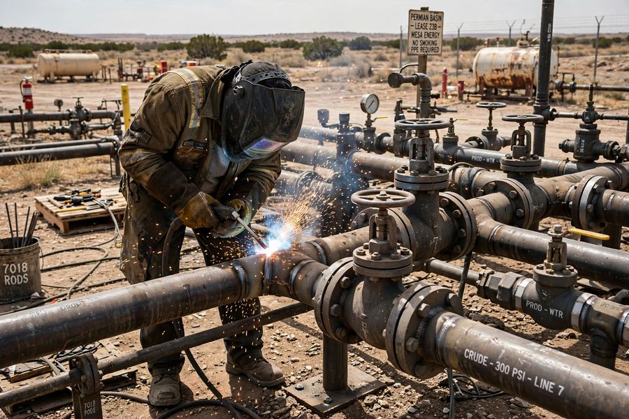 Mobile oilfield welding on production equipment in the Permian Basin